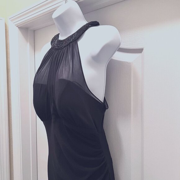 Nightway Collections Beaded Mesh Long Maxi Black Dress-Lined to top of Slit-Sz.1 - Picture 7 of 16